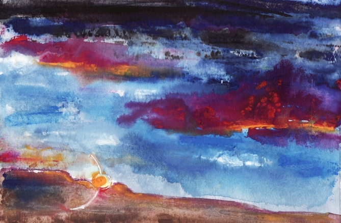 Series: Daybreak IV -- gouache on paper . 4x6 . 2009 . Sold Daybreak IV