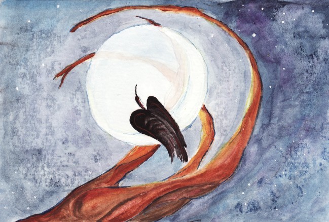 Feel As You Fly -- gouache on paper . 4x6 . 2009 . Sold Feel As You Fly