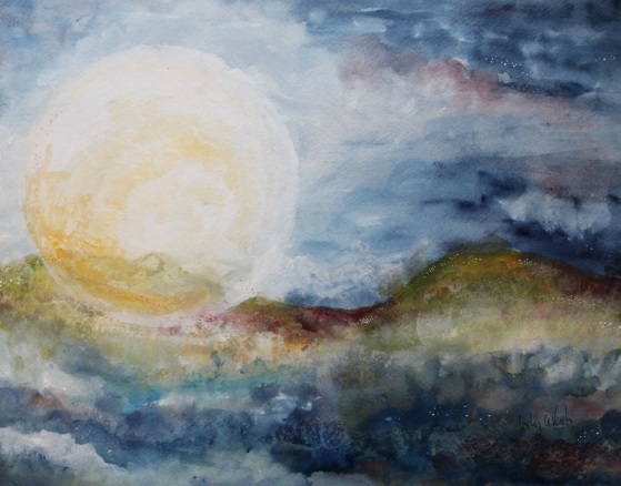 Flower Moon (Full Moon Series: May) -- gouache on paper, mounted on wood panel and varnished . 11x14 . 2011 . Sold Flower Moon