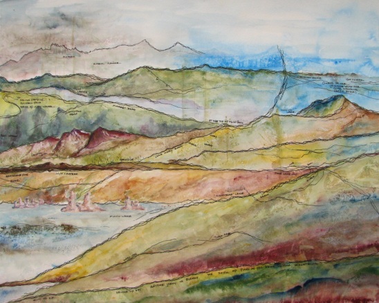 I Am Listening To Hear Where You Are -- gouache & pen on paper . 16x20 . 2011 . $350 I Am Listening To Hear Where You Are