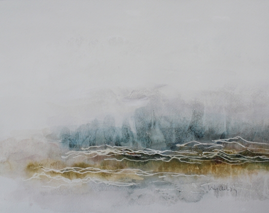 I Hold You Close Under These Skies -- gouache on paper . 11x14 . 2012 . Sold I Hold You Close Under These Skies