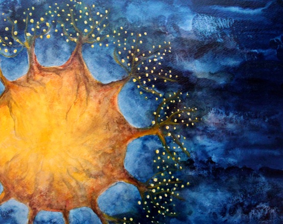 Lights in the Clouds -- gouache on paper, mounted on wood panel and varnished . 11x14 . 2011 . NFS Lights In The Clouds