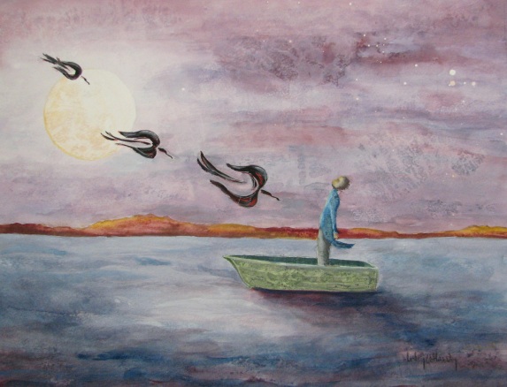 Messengers -- gouache on paper, mounted on wood panel and varnished . 11x14 . 2011 . $200 Messengers