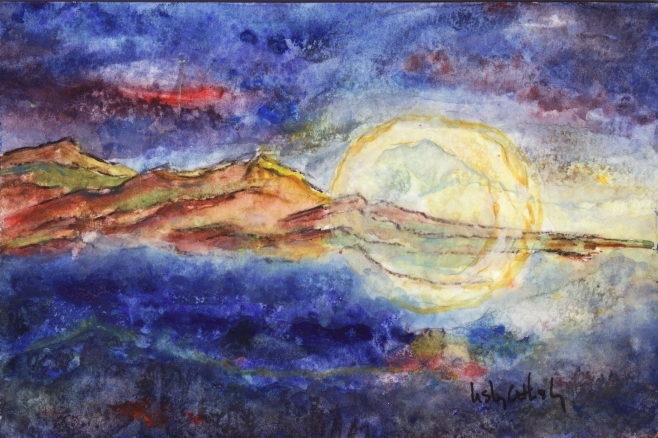 Moon Glow -- gouache on paper, mounted on wood panel and varnished . 4x6 . 2010 . NFS Moon Glow