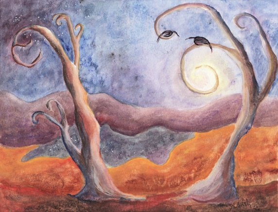 Moon Tree (Autumn) -- gouache on paper, mounted on wood panel and varnished . 8x10 . 2010 . $125 Moon Tree Autumn