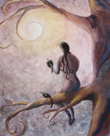 Moon Tree (Winter) -- gouache on paper, mounted on wood panel and varnished . 8x10 . 2009 . Sold Moon Tree Winter