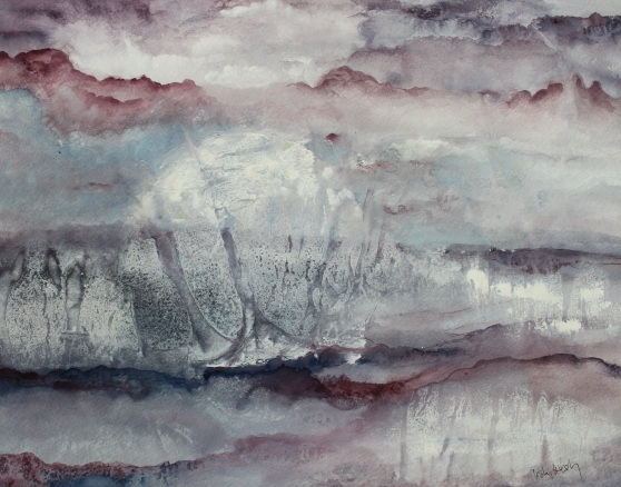 Quiet Moon (Full Moon Series: January) -- gouache on paper, mounted on wood panel and varnished . 11x14 . 2012 . sold Quiet Moon