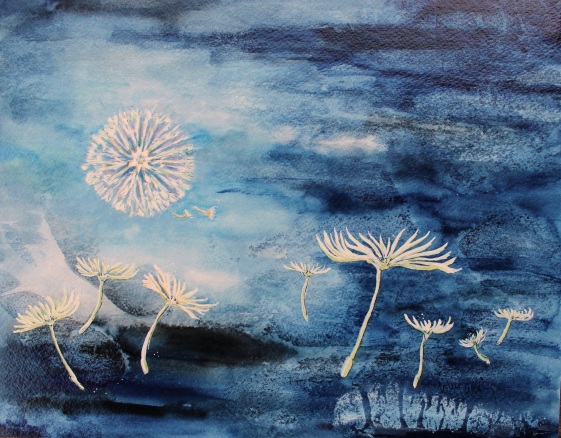 Seed Moon (Full Moon Series: April) -- gouache on paper, mounted on wood panel and varnished . 11x14 . 2011 . $200 Seed Moon