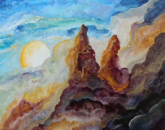 Storm Moon (Full Moon Series: February) -- gouache on paper, mounted on wood panel and varnished . 11x14 . 2011 . sold Storm Moon