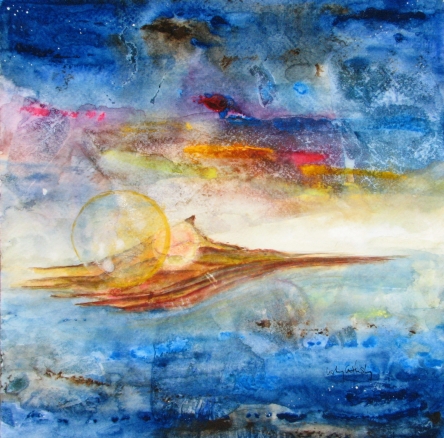 Transcontinental -- gouache on paper, mounted on wrapped canvas and varnished . 10x10 . 2010 . NFS Transcontinental